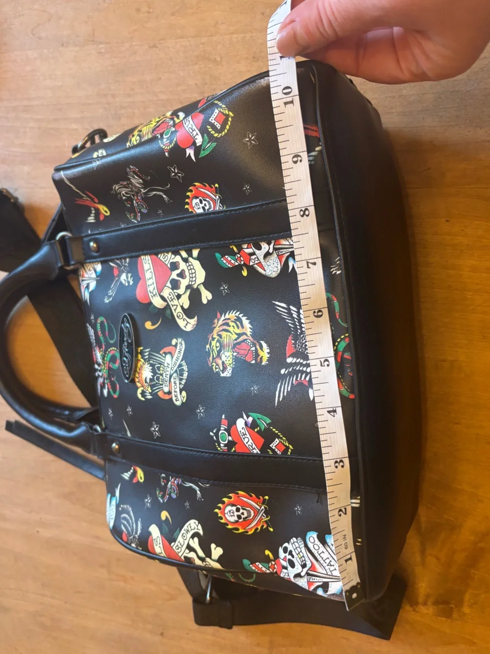 Ed Hardy Black Tattoo Flash Print Satchel Crossbody Bag Street Style Whimsygoth